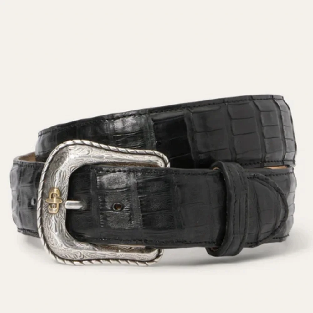 Stetson Caiman Crocodile Exotic Leather Western Tab Belt Black Classic Size 34